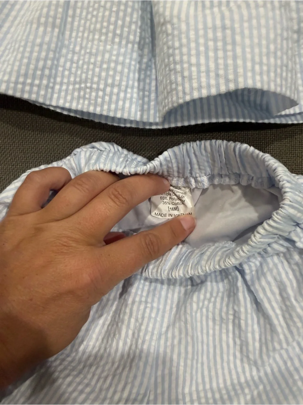 Light Blue Smocked Seersucker Kids Matching Set